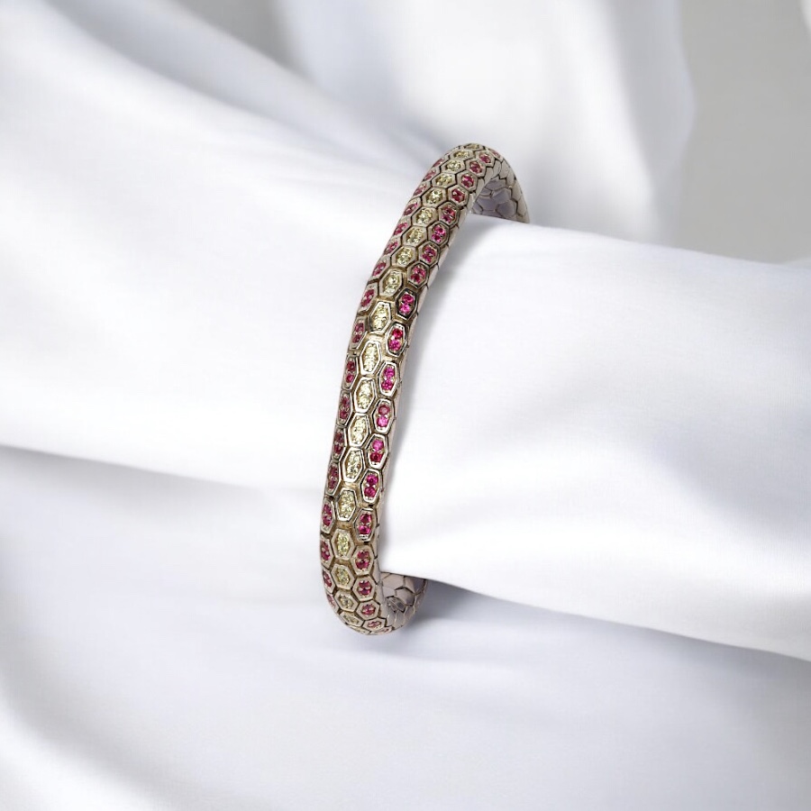 925 Ayar Pembe Zirkon Snake Vip Gümüş Bileklik