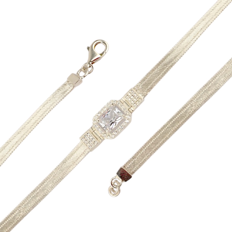3 Row Baguette Trabzon Wicker Silver Bracelet