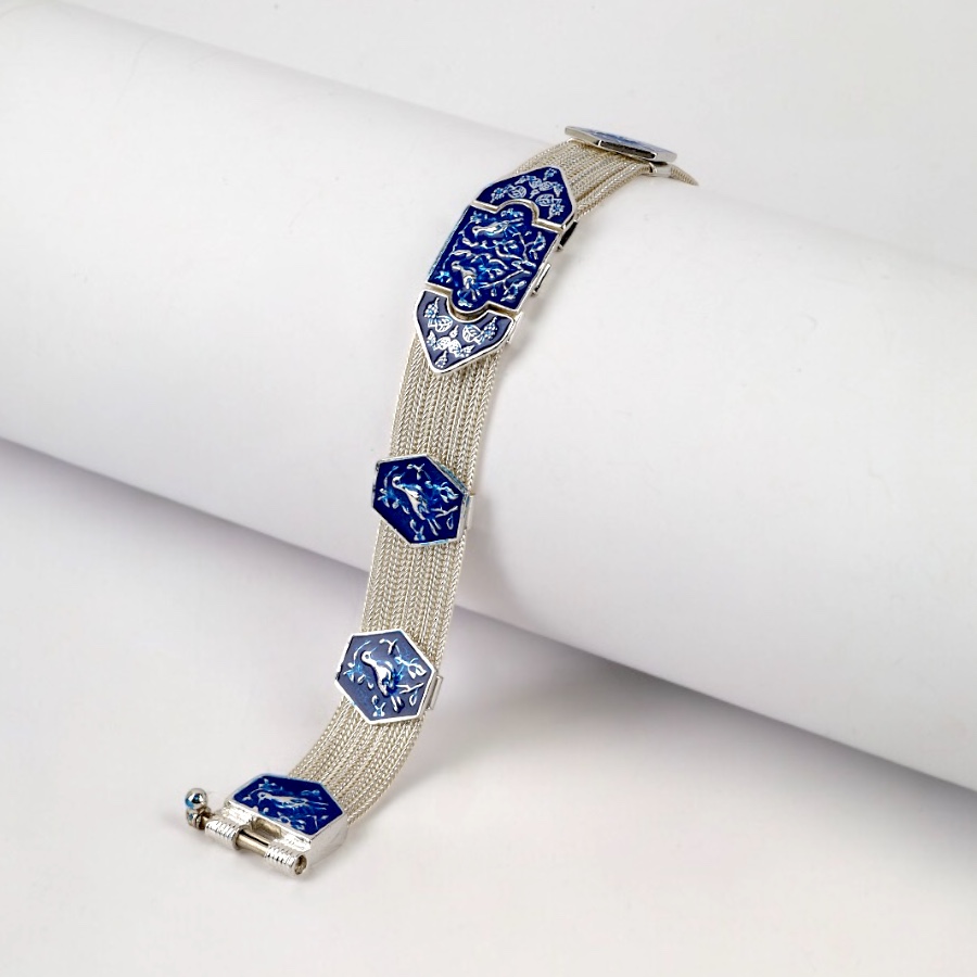 925 Carat Bird Motif Mardin Straw Silver Bracelet