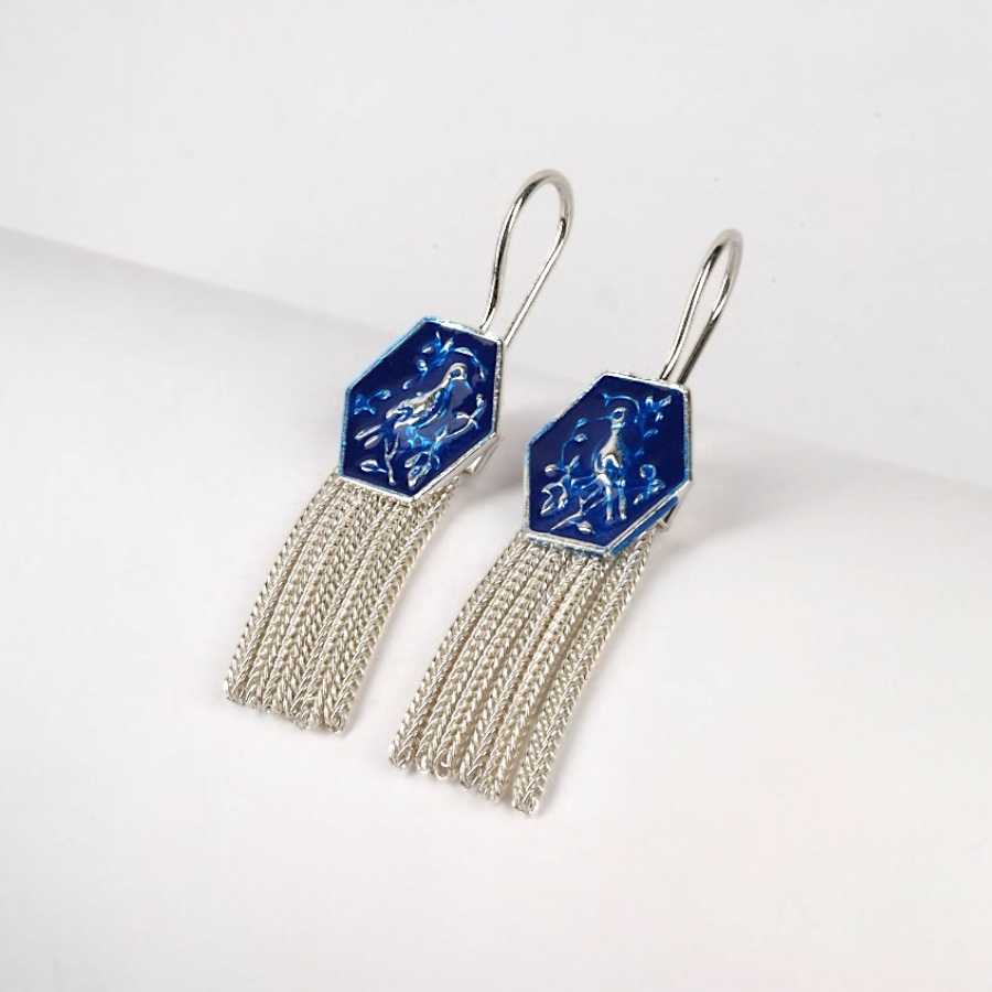 925 Carat Bird Motif Mardin Straw Earrings