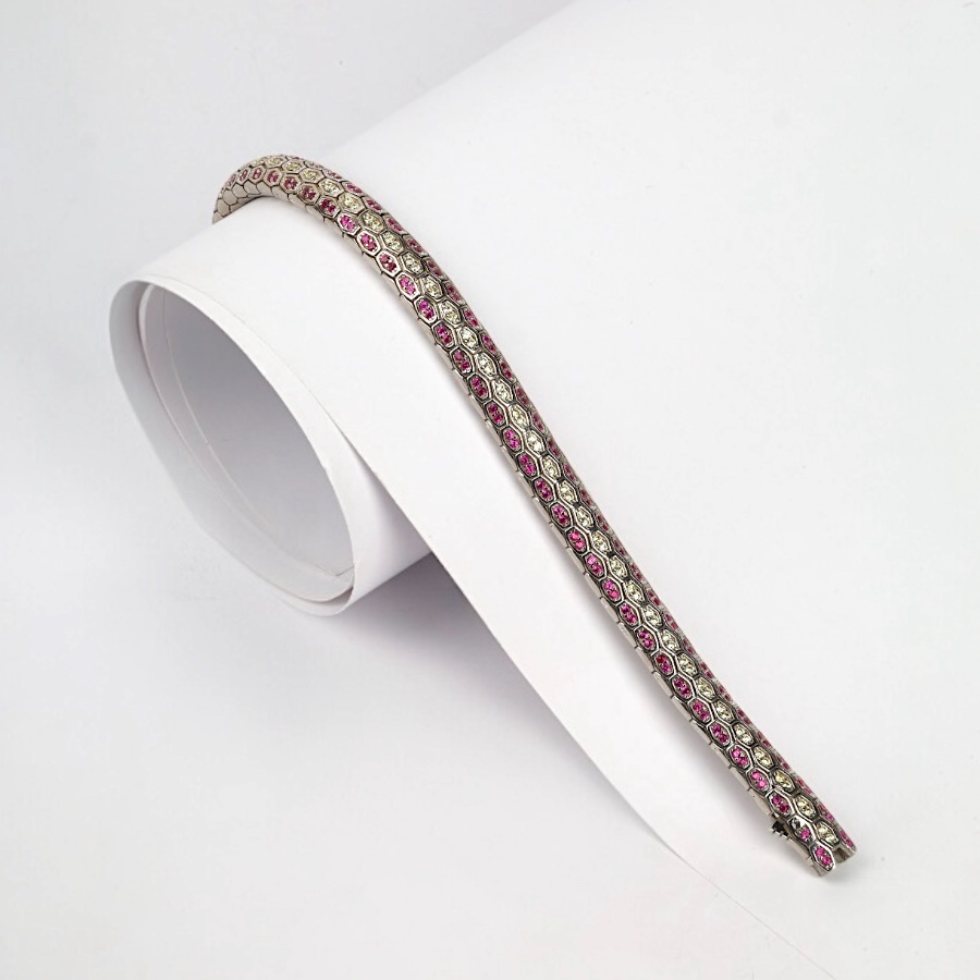 925 Ayar Pembe Zirkon Snake Vip Gümüş Bileklik
