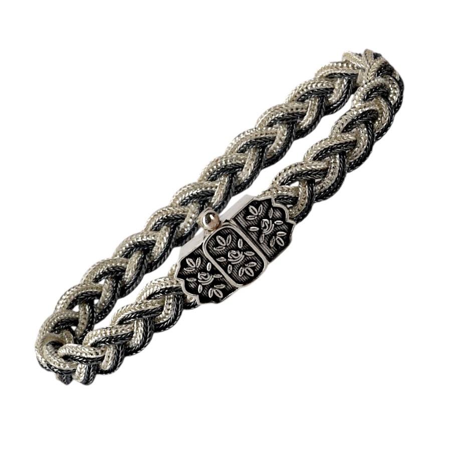 Black  White Braided Mardin Silver Bracelet