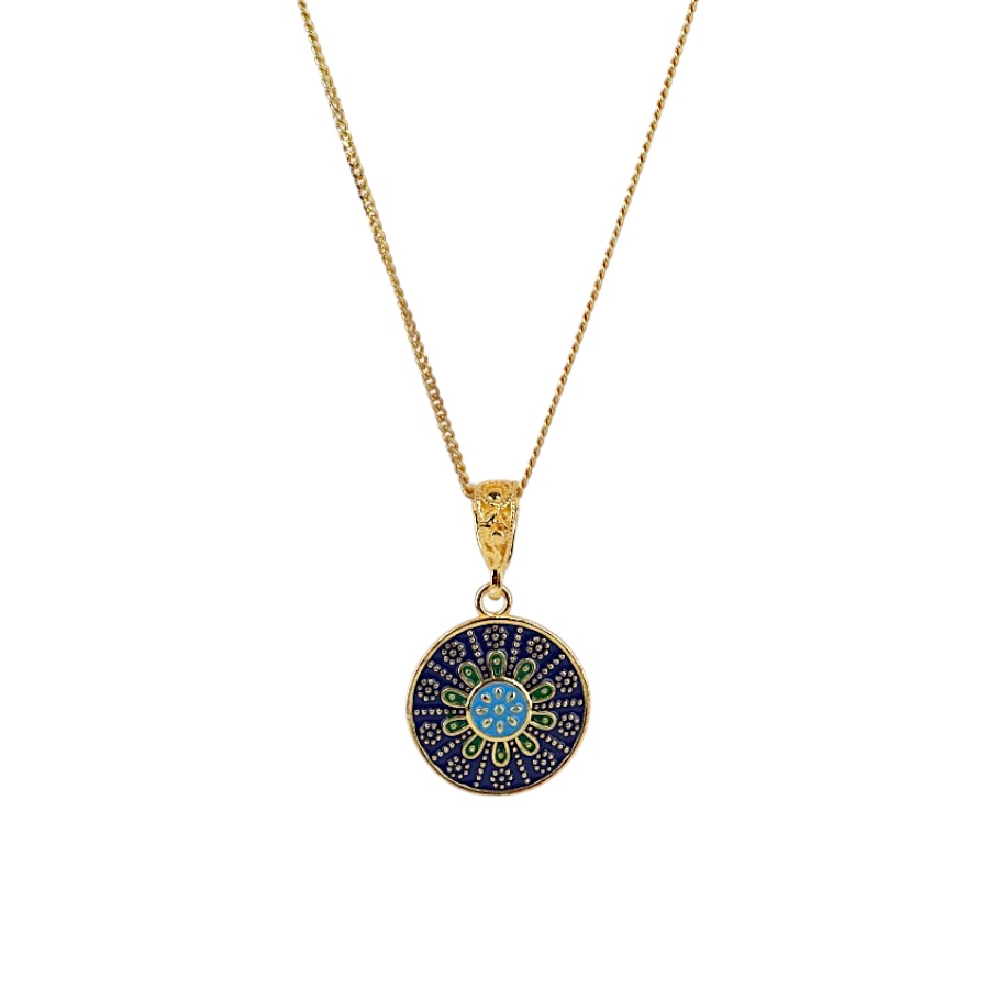 925 K Green Enamel Mardin Mesh Silver Necklace