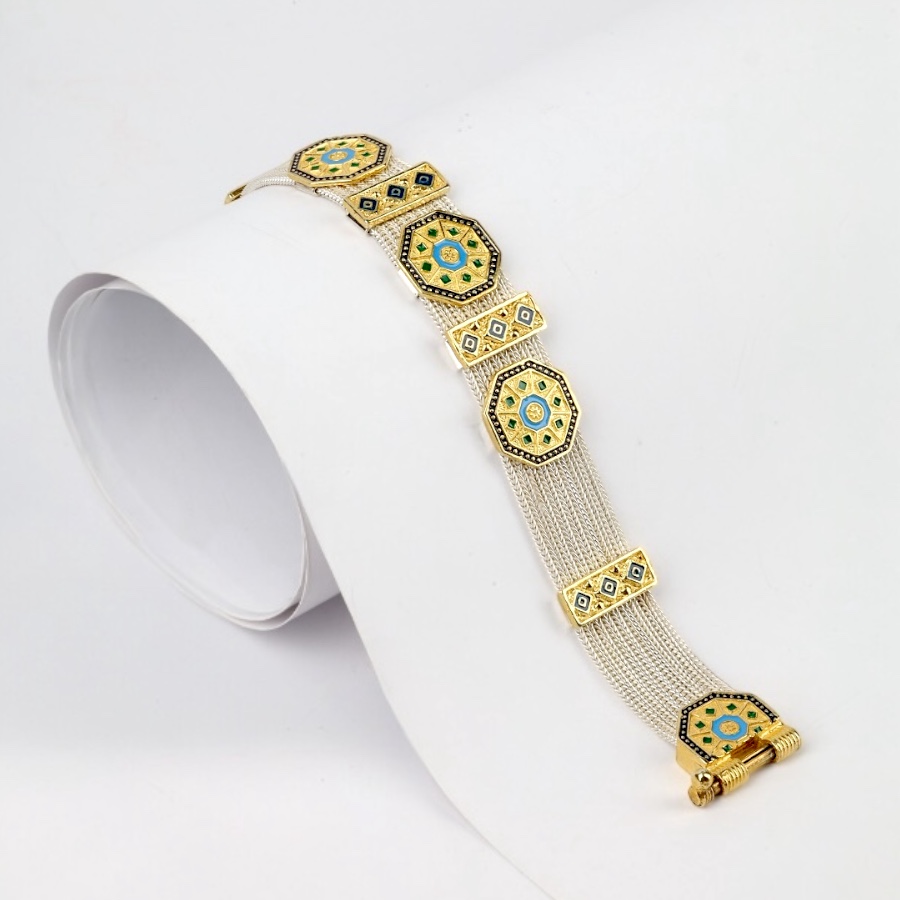 925 Sterling Motif Mardin Straw Silver Bracelet