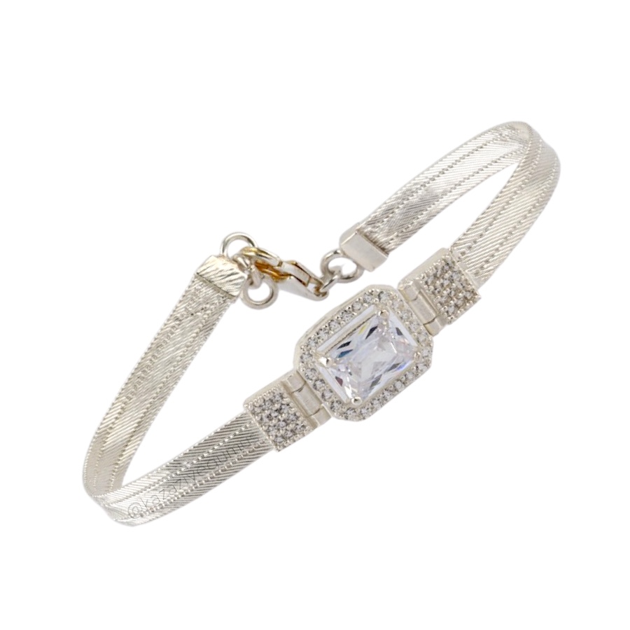 3 Row Baguette Trabzon Hasırı Silver Bangle