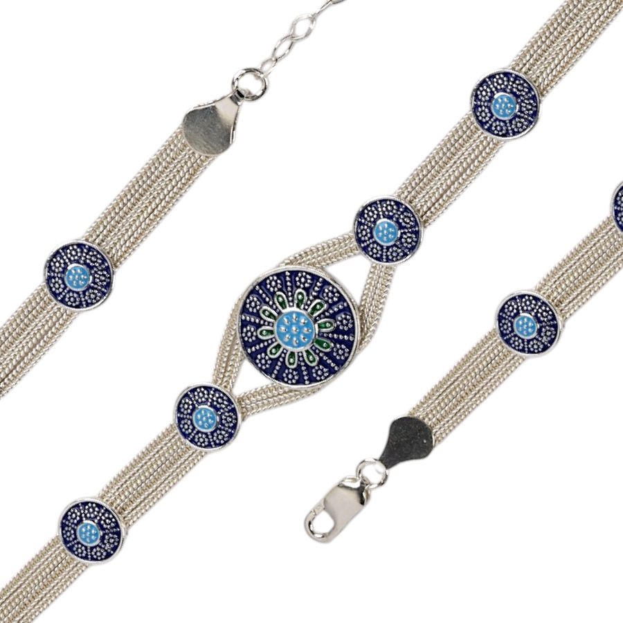 925 Sterling Flower Double Striped Straw Bracelet