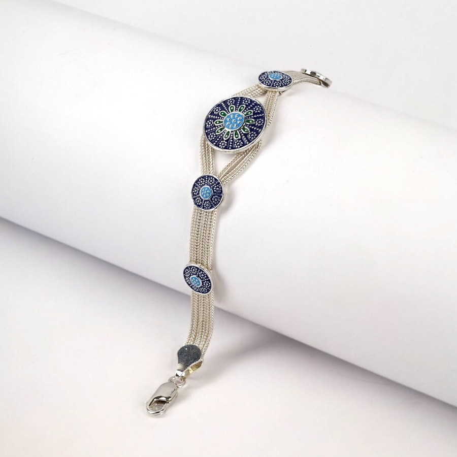 925 Sterling Flower Double Striped Straw Bracelet
