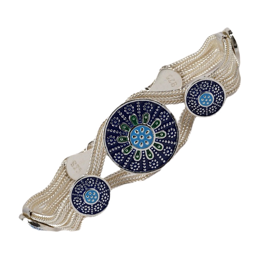 925 Sterling Flower Double Striped Straw Bracelet