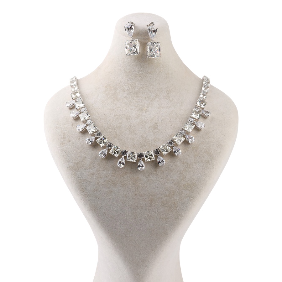 925 Sterling Silver Set with Drop Square Stone