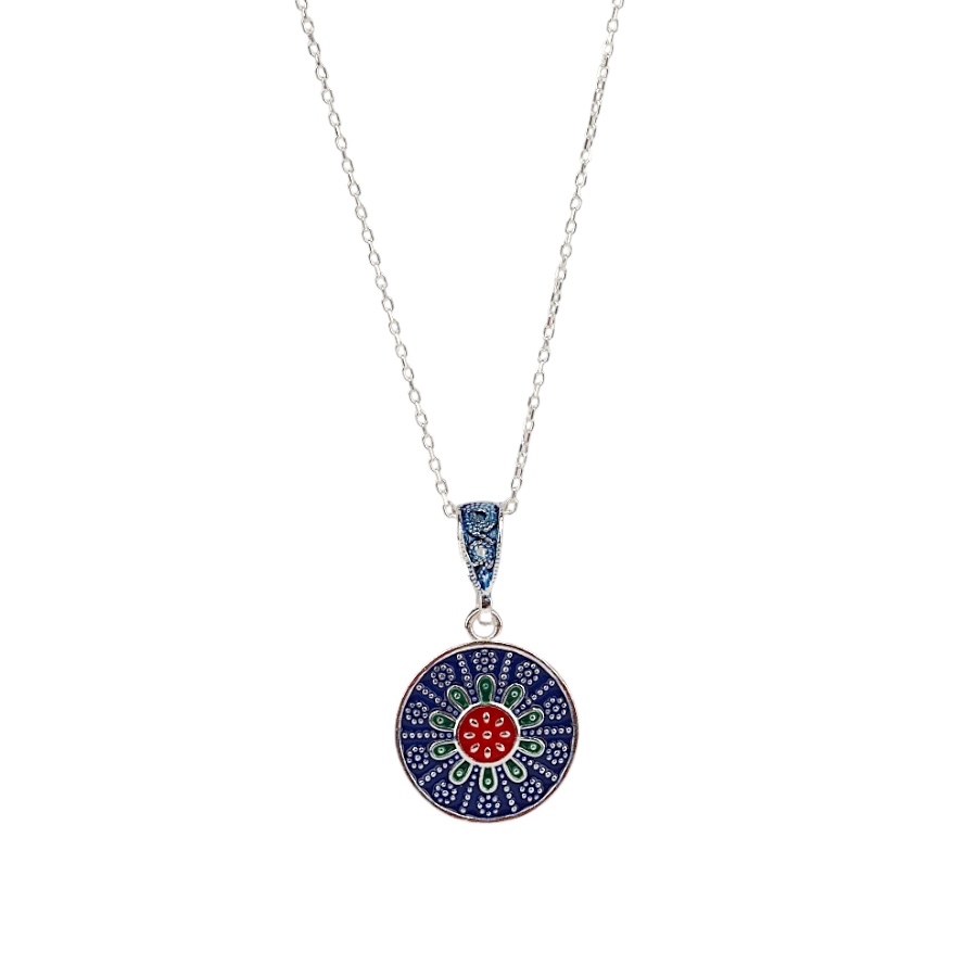 925 K Red Enamel Mardin Mesh Silver Necklace