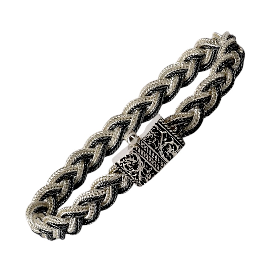 Black  White Braided Mardin Silver Bracelet