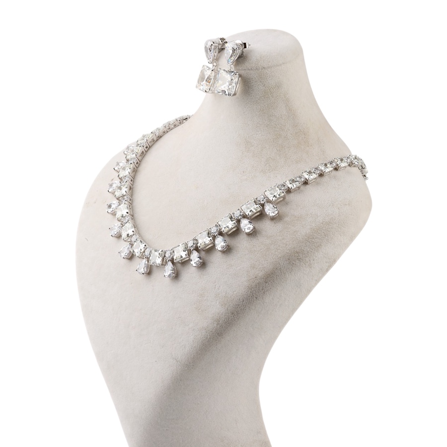 925 Sterling Silver Set with Drop Square Stone