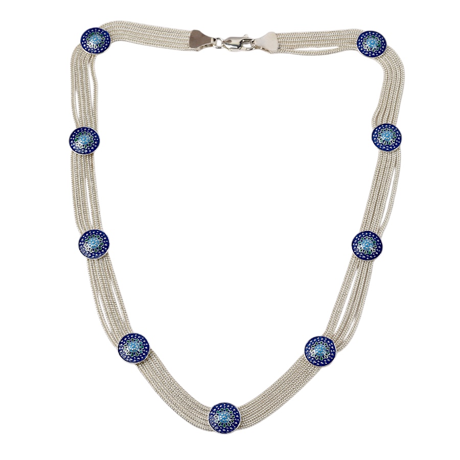 925 Carat Blue Enamel Mardin Straw Necklace