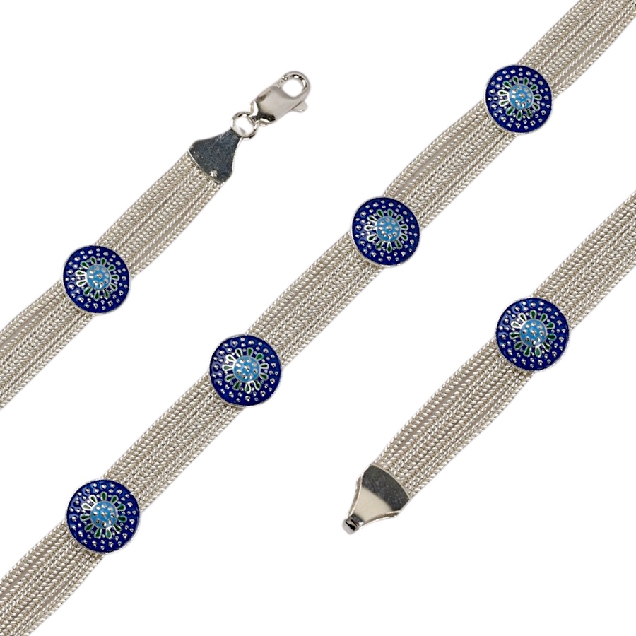 925 Carat Blue Enameled Mardin Wicker Silver Set
