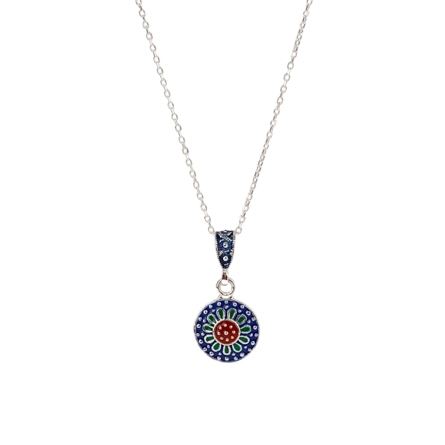 925 K Red Enamel Mini Mardin Mesh Silver Necklace