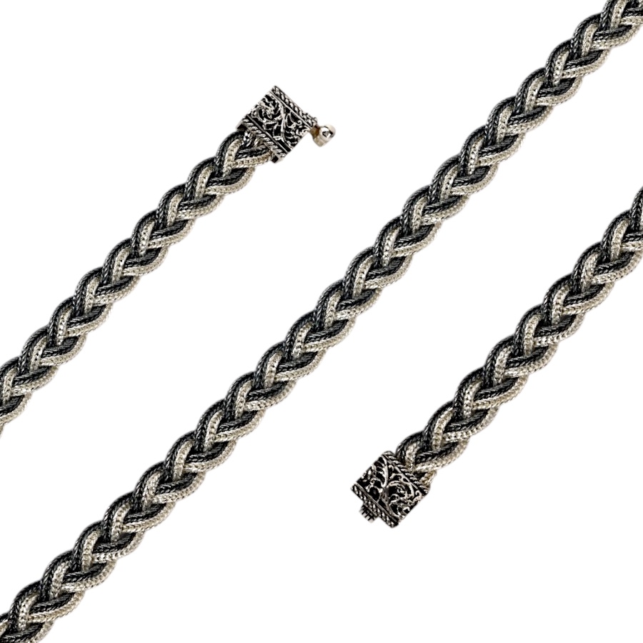 Black  White Braided Mardin Silver Bracelet