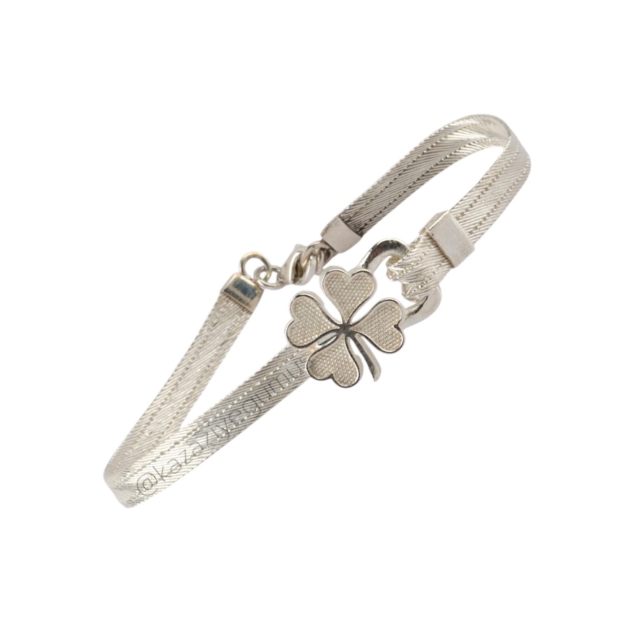 3 Row Clover Trabzon Hasırı Silver Bangle