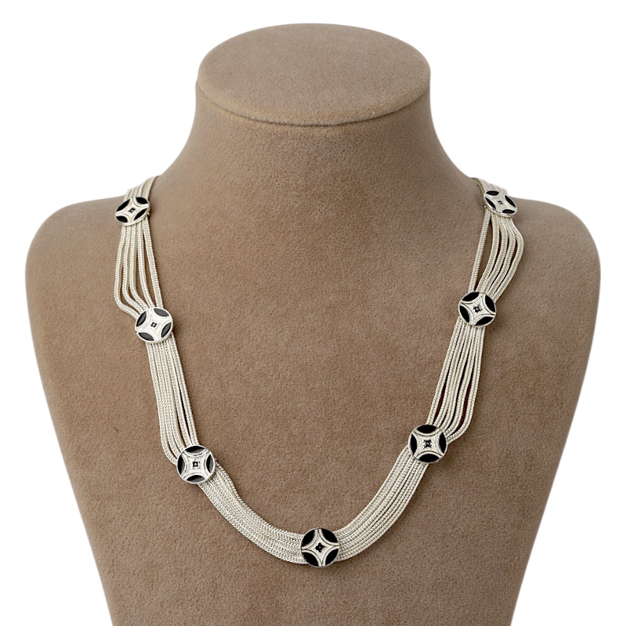 925 K Etnik Star Motif Mardin Mesh Silver Necklace