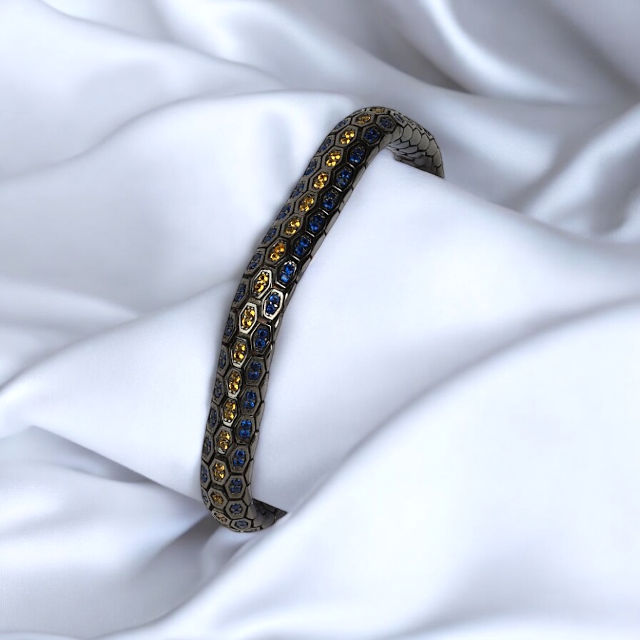 925 Ayar Sarı Lacivert Zirkon Snake Vip Gümüş Bileklik
