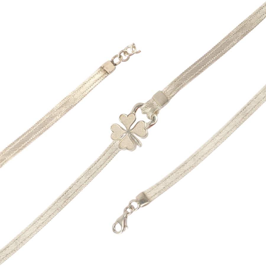 3 Row Clover Trabzon Wicker Silver Bracelet