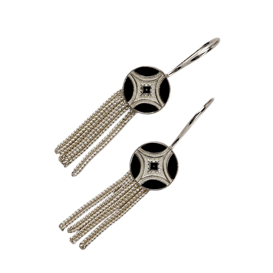925 K Etnik Star Motif Mardin Mesh Silver Earrings