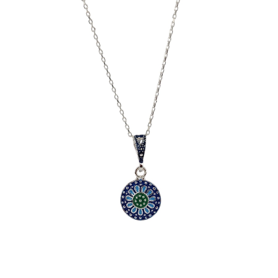 925 K Green Enamel Mini Mardin Mesh Silver Necklace