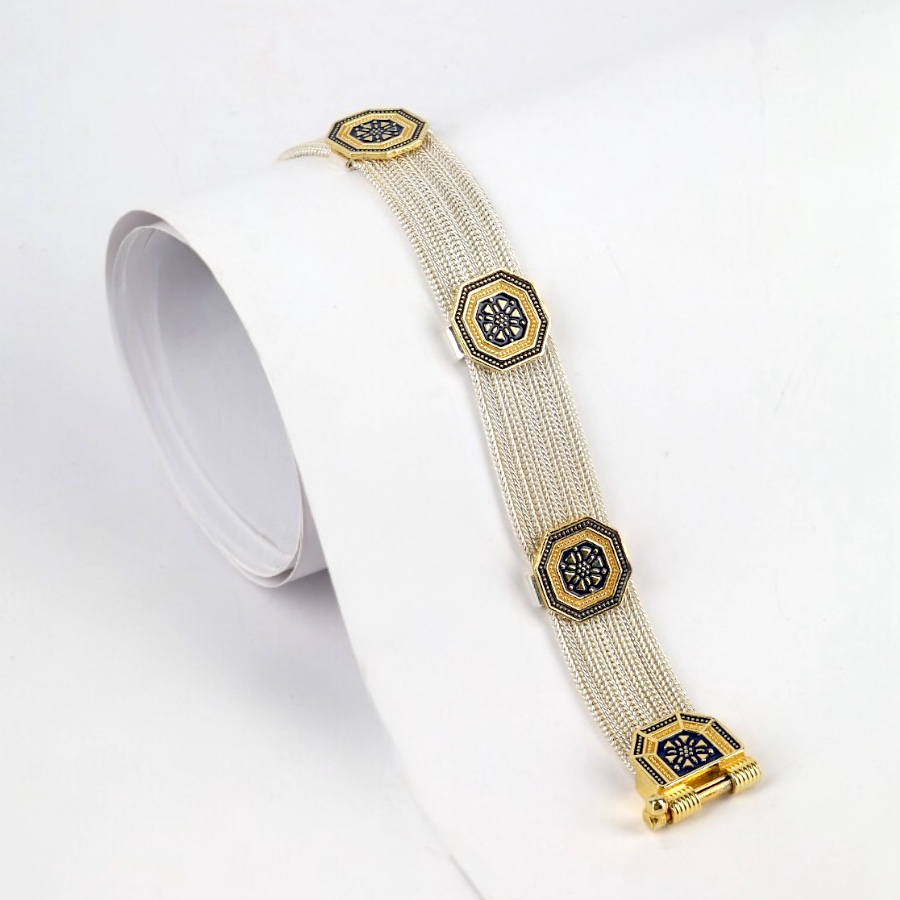 925 Sterling Motif Mardin Straw Silver Bracelet