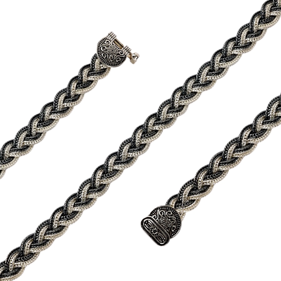 Black  White Braided Mardin Silver Bracelet