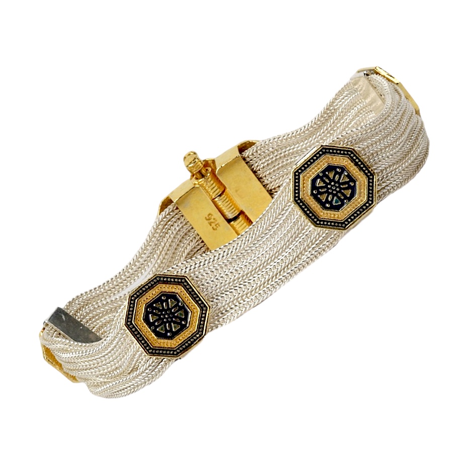 925 Sterling Motif Mardin Straw Silver Bracelet