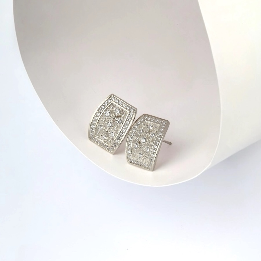 925 K Three Row Prenses Mesh Silver Earrings