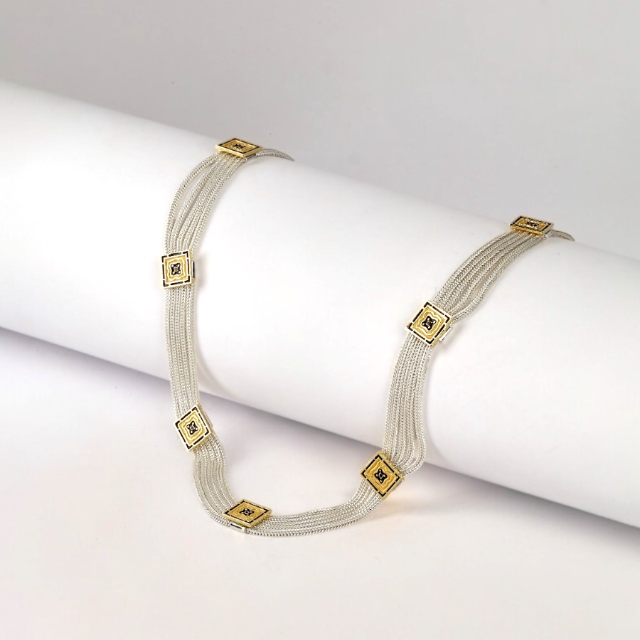 925 Sterling Square Motif Mardin Straw Necklace