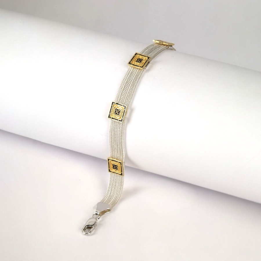 925 Sterling Square Motif Mardin Straw Bracelet
