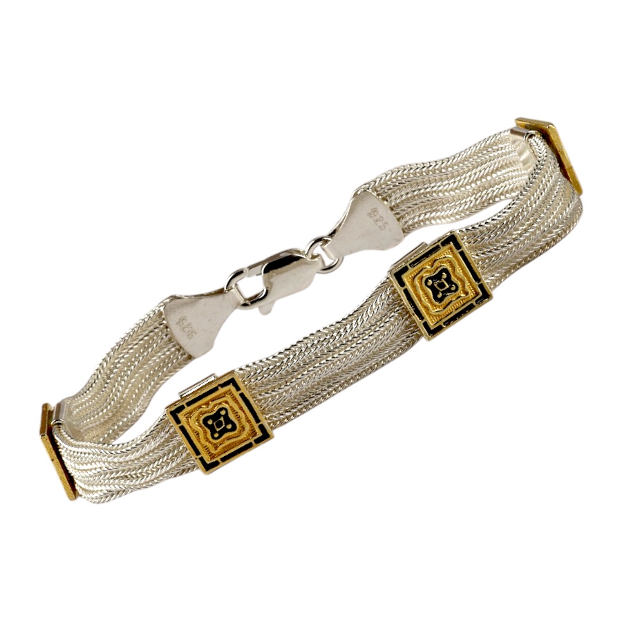 925 Sterling Square Motif Mardin Straw Bracelet