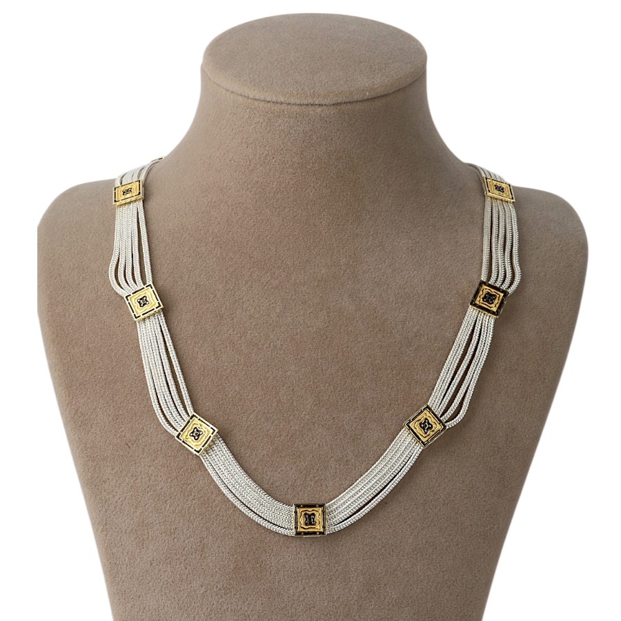 925 K Square Motif Mardin Mesh Silver Necklace