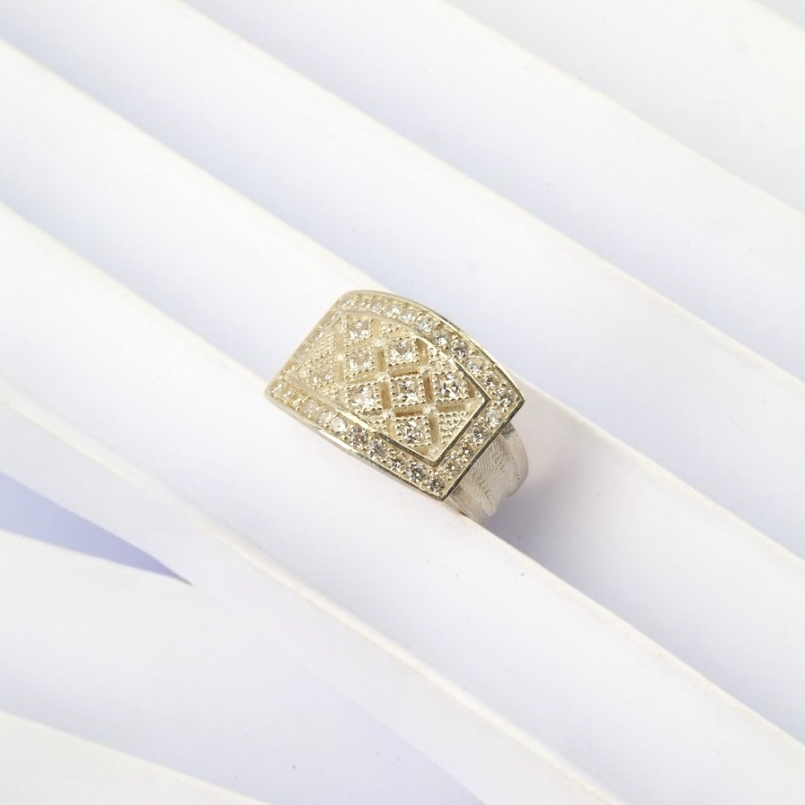925 K Three Row Prenses Mesh Silver Ring