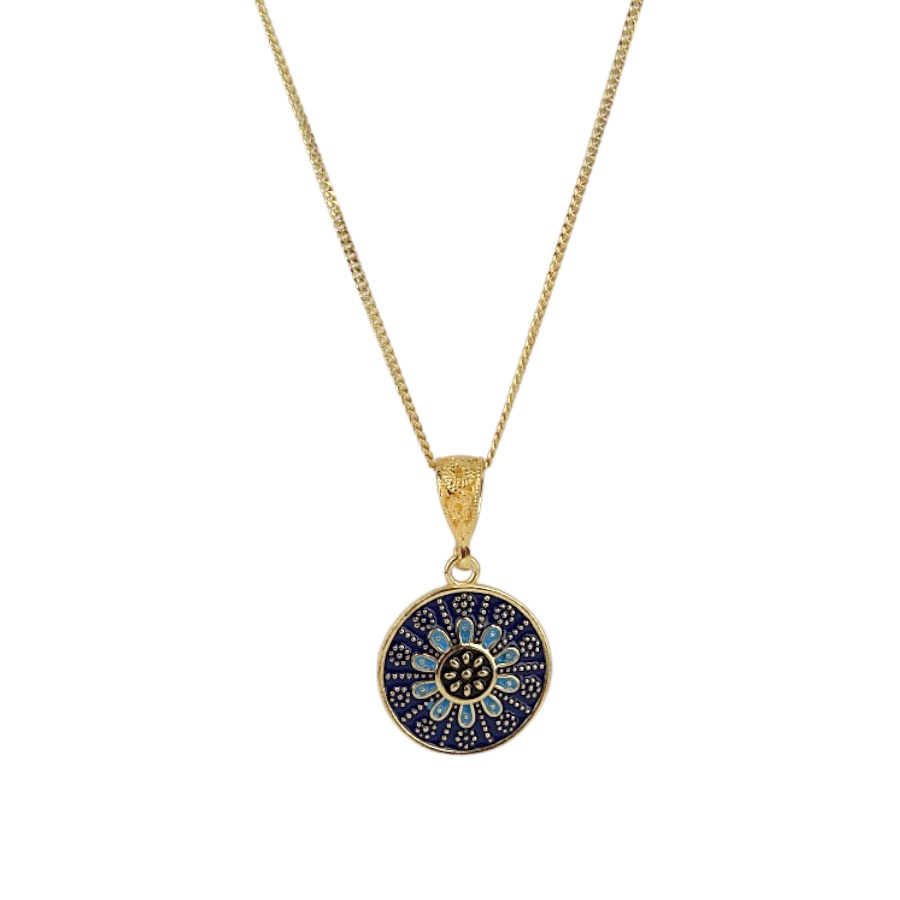 925 K Blue Enamel Mardin Mesh Silver Necklace