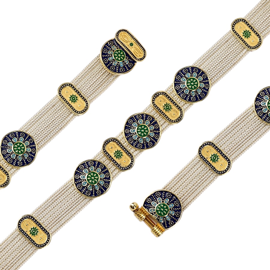 925 Carat Enameled Mardin Straw Silver Bracelet