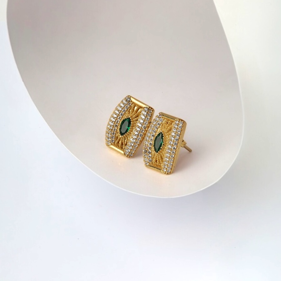 925 K White Green Zircon Stone-set Silver Earrings