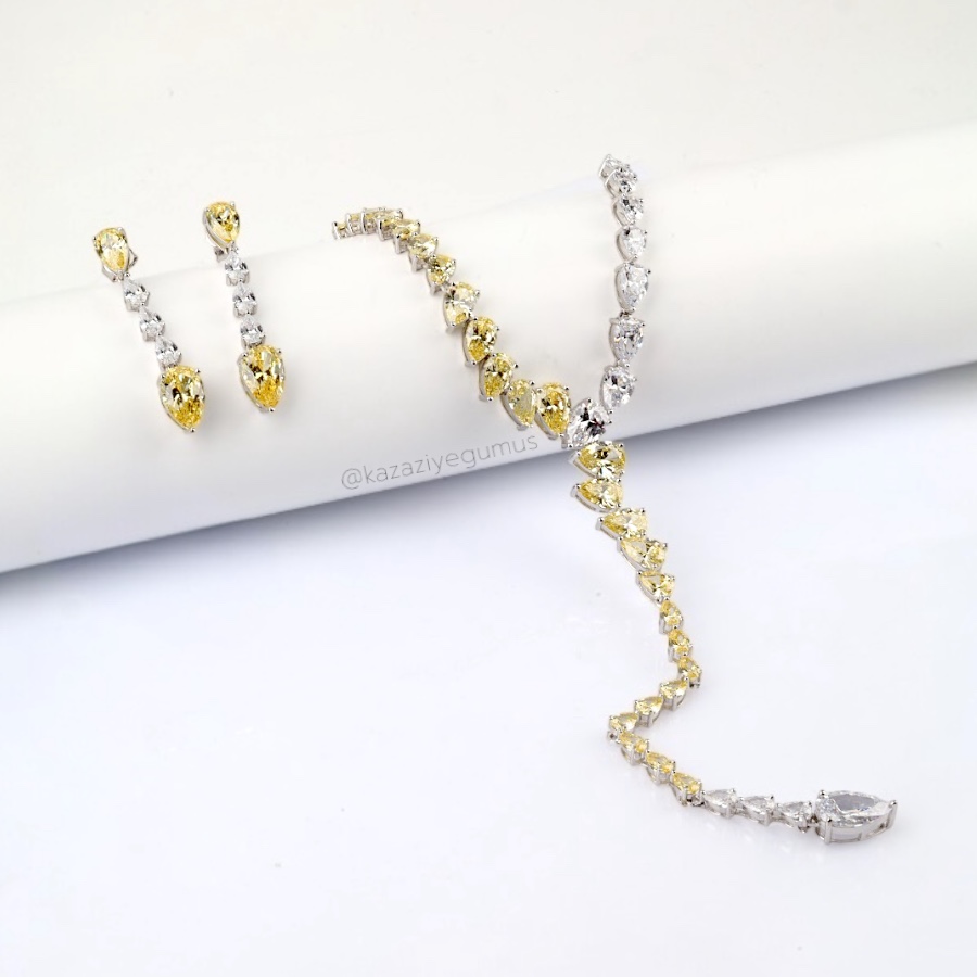 925 Sterling Silver Drop Ice Cut Long Silver Set