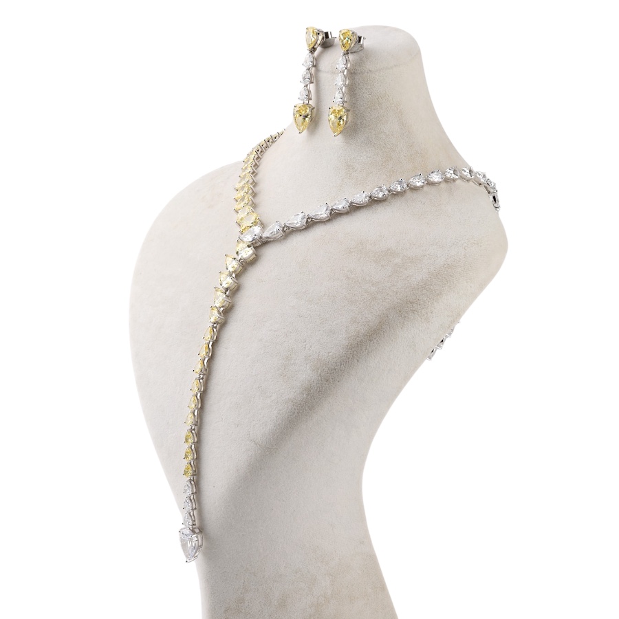 925 Sterling Silver Drop Ice Cut Long Silver Set