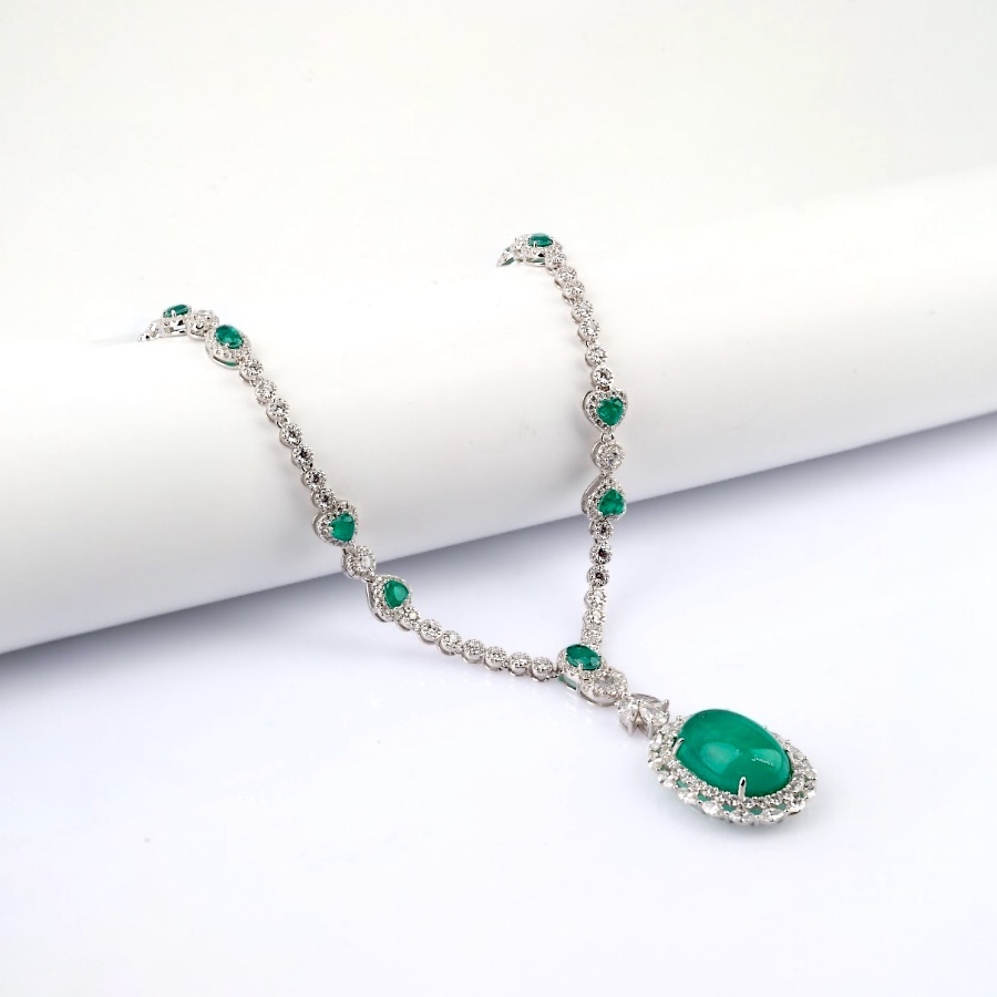 925 K Green Stone-set Salkım Women's Silver Necklace