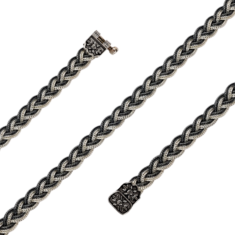 Black  White Braided Mardin Silver Bracelet