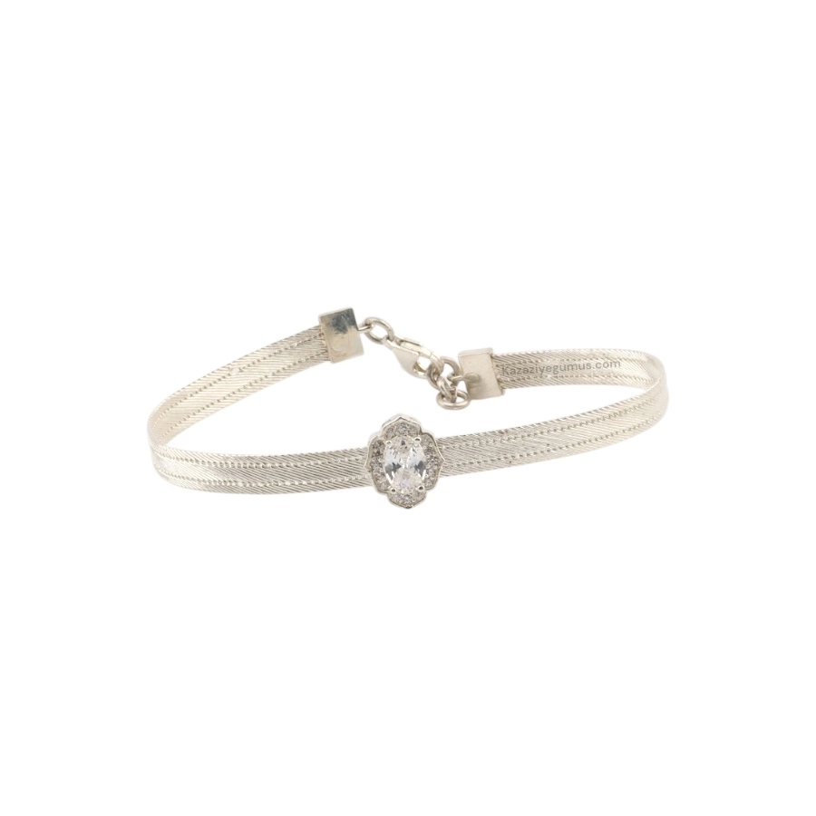 3 Row Drop Stone Trabzon Hasırı Silver Bangle
