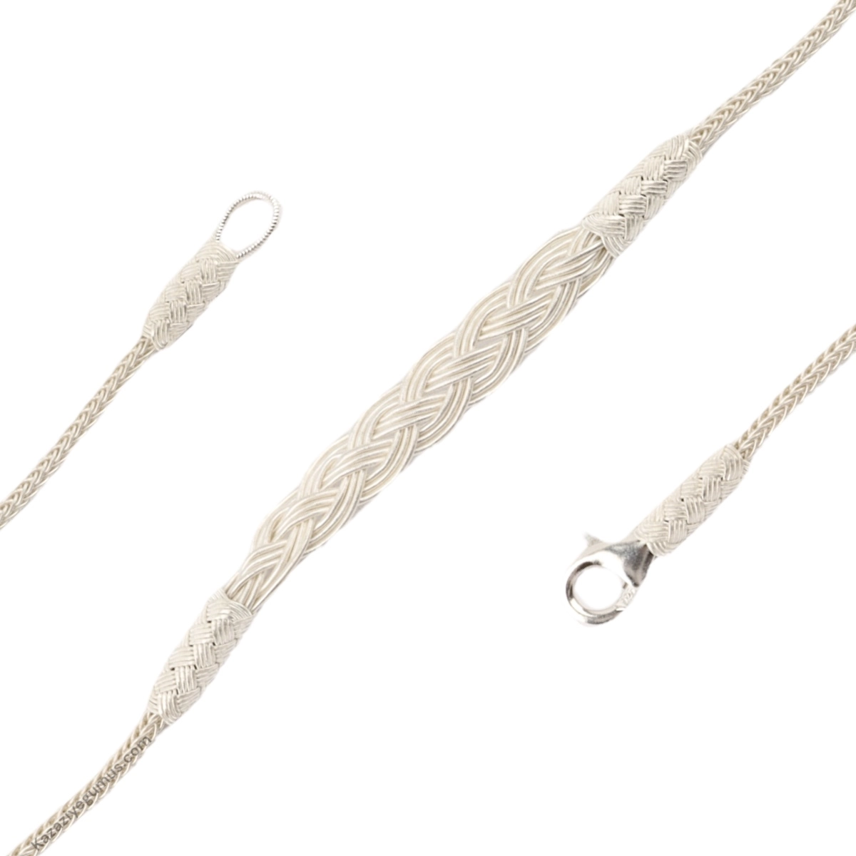 Knitted Model Silver Men  Kazaziye Bracelet