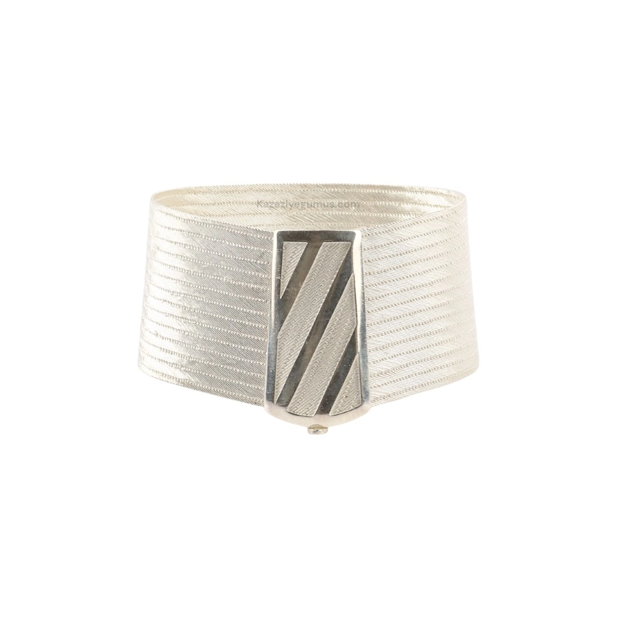 15 Row Çizgi Trabzon Hasırı Silver Bangle