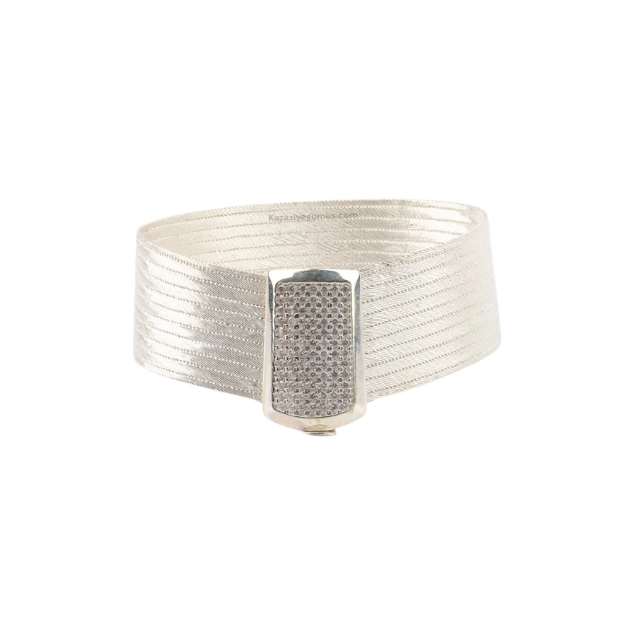 11 Row Stone Tokalı Trabzon Hasırı Silver Bangle