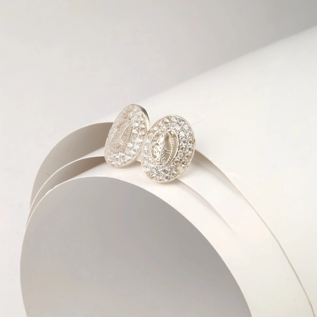 925 K Stone-set Tughra Trabzon Hasırı Silver Earrings