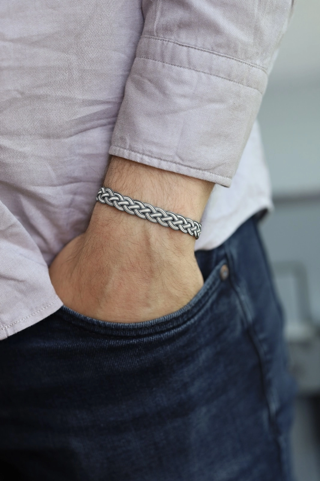 1000 Ayar Üç Örgülü Siyah Beyaz Kazaziye Bileklik