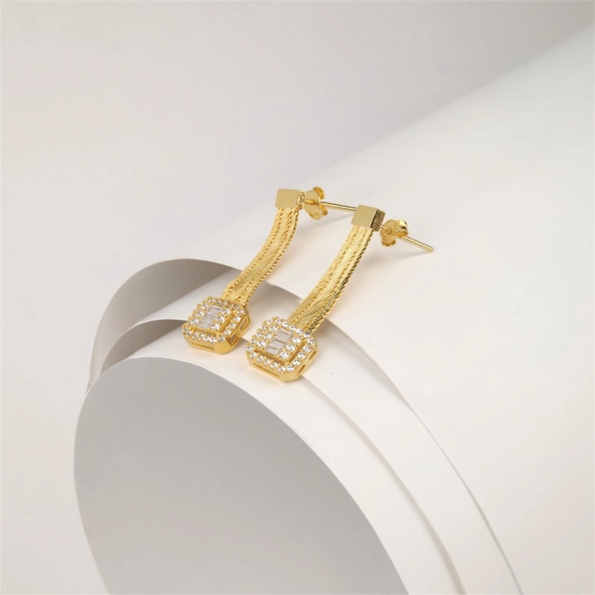 925 K 3 Row Baguette Trabzon Hasırı Silver Earrings