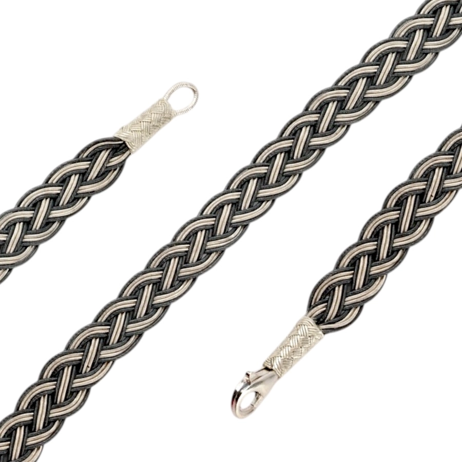 1000 Ayar Üç Örgülü Siyah Beyaz Kazaziye Bileklik